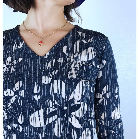 vintage 60s Dusty Blue FLOWER POWER Psychedelic Knit crazy daisy nylon jumper - Picture 6 of 10